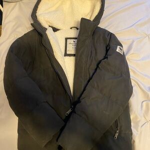 Abercrombie & Fitch Kids Black Puffer Jacket with Cream Lining